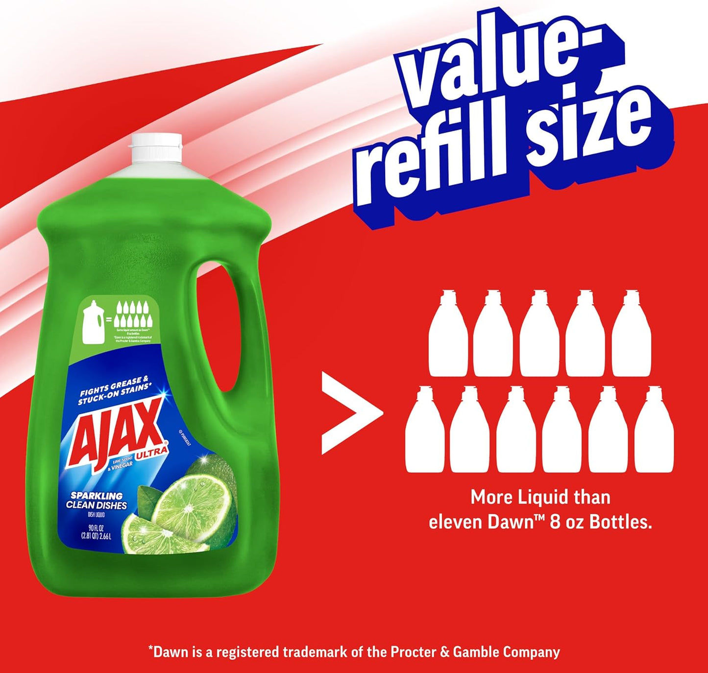 Ultra Liquid Dish Soap Vinegar and Lime Scent, Sparkling Clean Dishes, 90 Fl Oz Bottle
