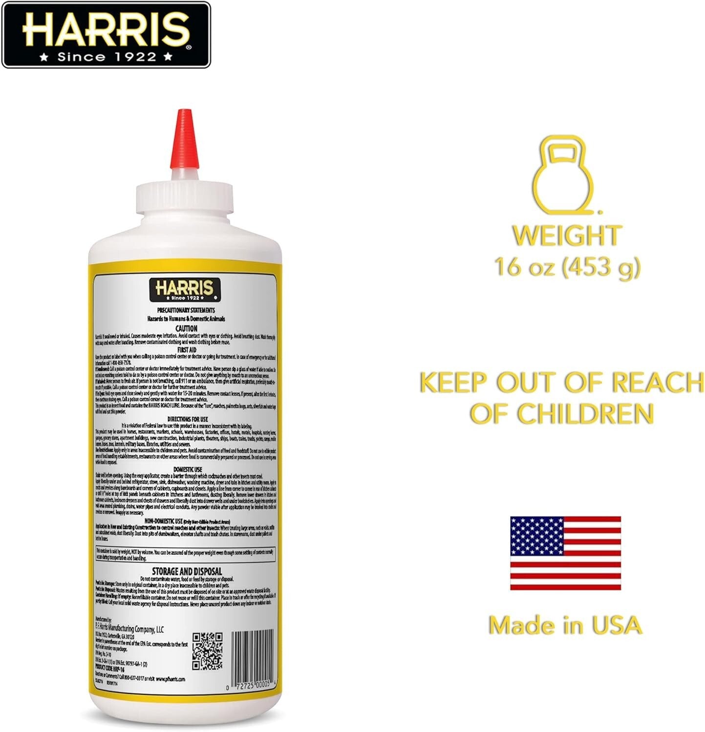 HARRIS Boric Acid Roach and Silverfish Killer Powder W/Lure for Insects (16Oz)