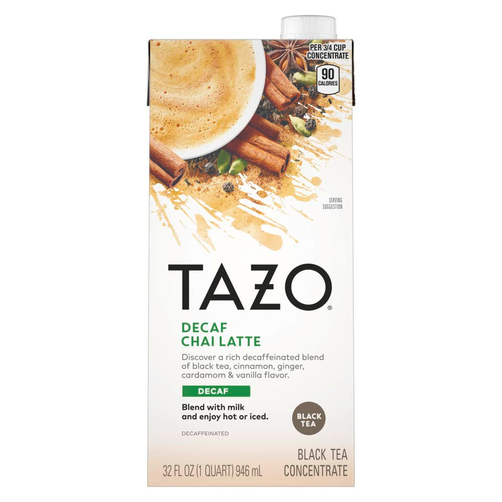 Decaf Chai Latte, Black Tea Concentrate, Easy-To-Serve Chai Tea for Everyday Lattes, Hot or Iced Tea and Mocktails, 32 Oz Tea Mix Carton