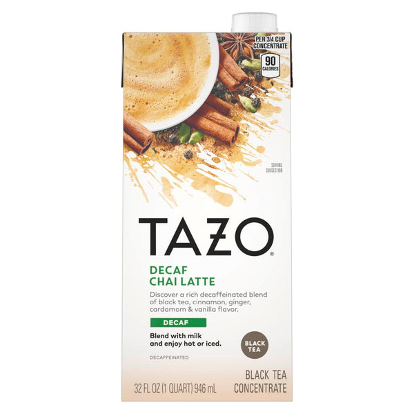 Decaf Chai Latte, Black Tea Concentrate, Easy-To-Serve Chai Tea for Everyday Lattes, Hot or Iced Tea and Mocktails, 32 Oz Tea Mix Carton