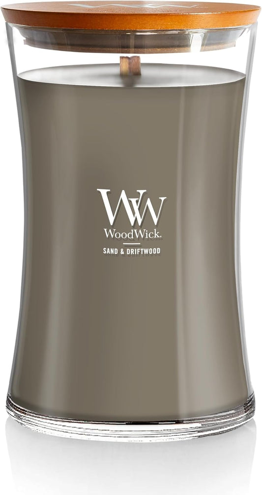 Large Hourglass Candle Sand/Driftwood - Premium Soy Blend Wax Pluswick Innovation Wood Wick Made in USA