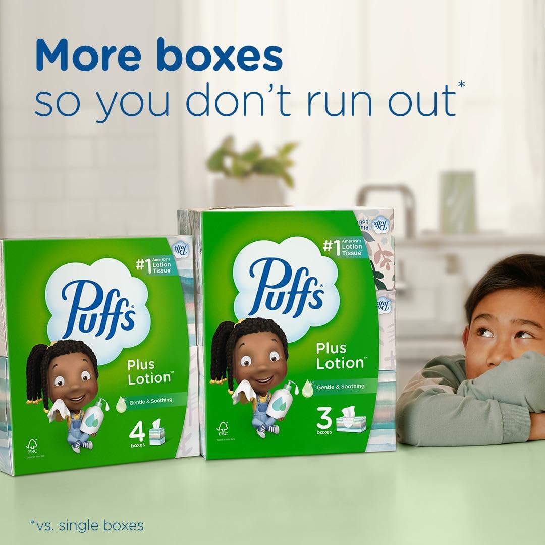 plus Lotion Facial Tissue, 1 Family Box, 124 Tissues per Box