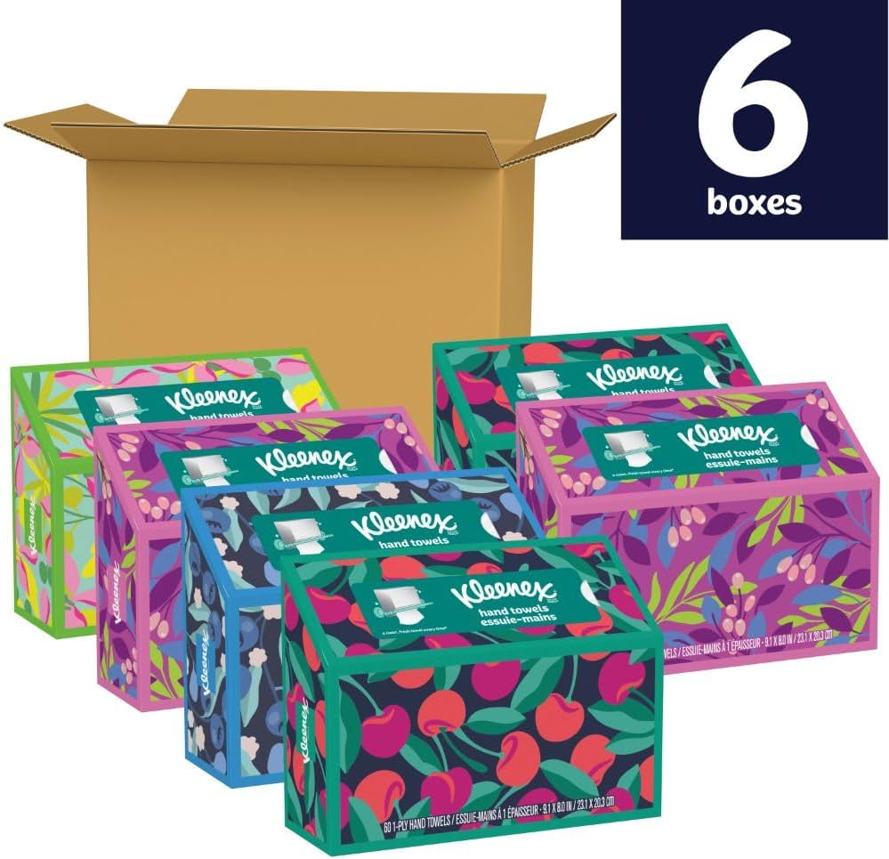 Disposable Paper Hand Towels, 6 Boxes, 60 Tissues per Box (360 Total Tissues), Packaging May Vary