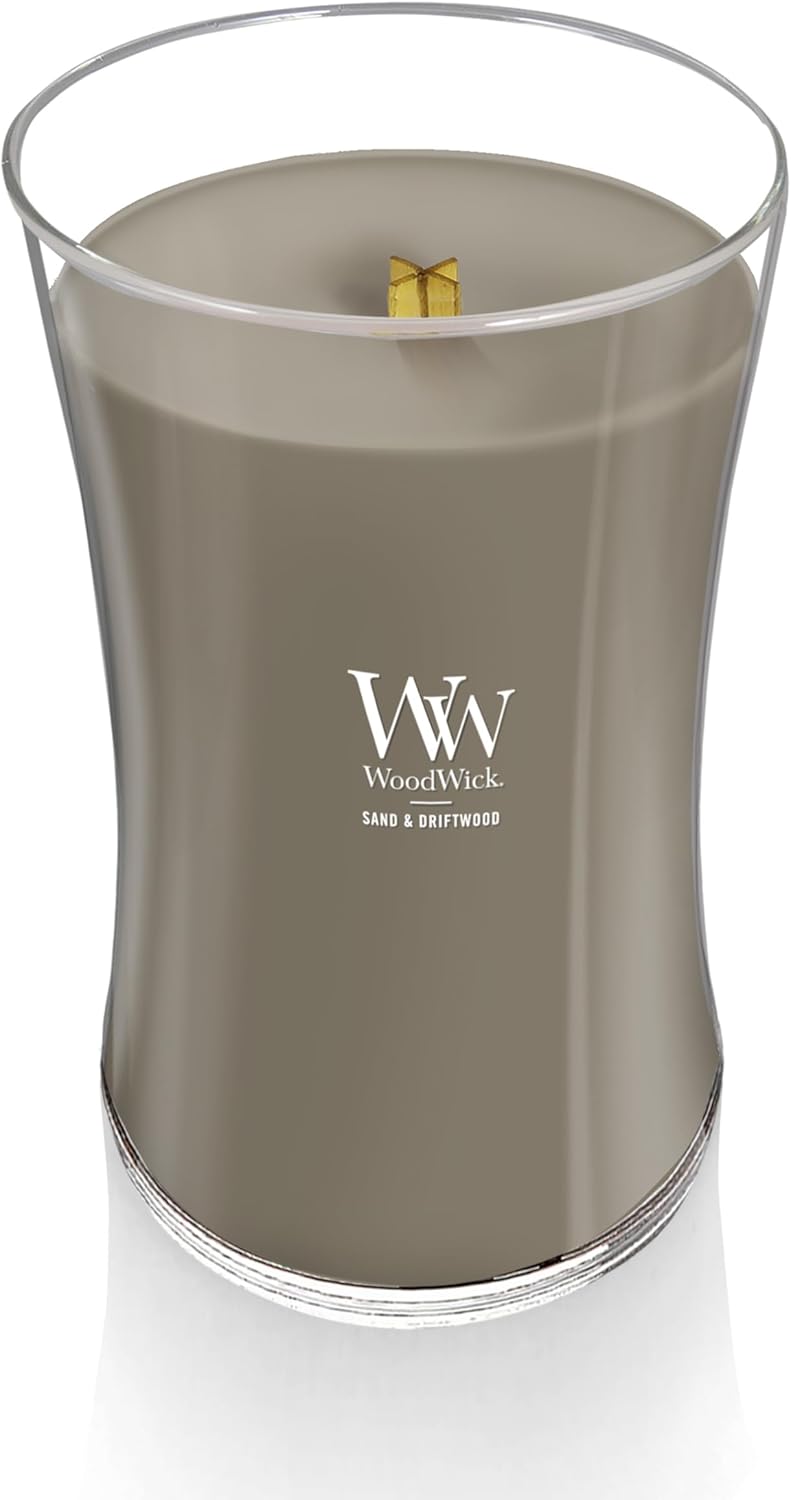 Large Hourglass Candle Sand/Driftwood - Premium Soy Blend Wax Pluswick Innovation Wood Wick Made in USA