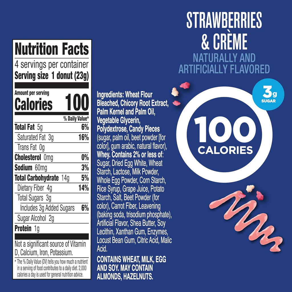 100 Calorie Donuts, Strawberries and Creme, 3G Sugar, 4 Ct, 3.28 Oz