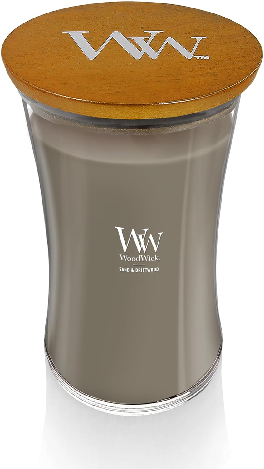 Large Hourglass Candle Sand/Driftwood - Premium Soy Blend Wax Pluswick Innovation Wood Wick Made in USA