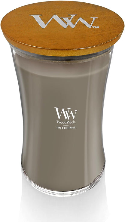 Large Hourglass Candle Sand/Driftwood - Premium Soy Blend Wax Pluswick Innovation Wood Wick Made in USA