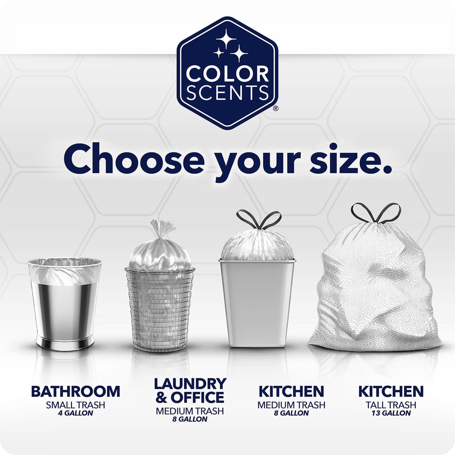 Small Trash Bags - 4 Gallon, 200 Bags (1 Pack of 200 Count), Drawstring - Silver Bag in Simply Clean Scent with Microban