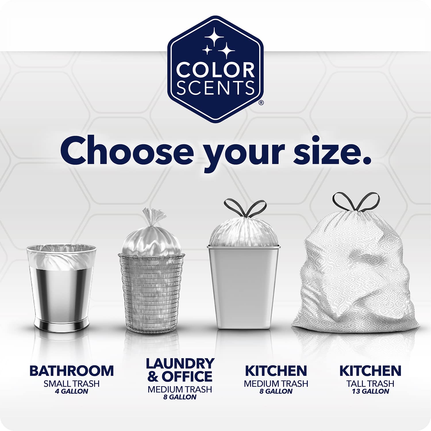 Small Trash Bags - 4 Gallon, 200 Bags (1 Pack of 200 Count), Drawstring - Silver Bag in Simply Clean Scent with Microban