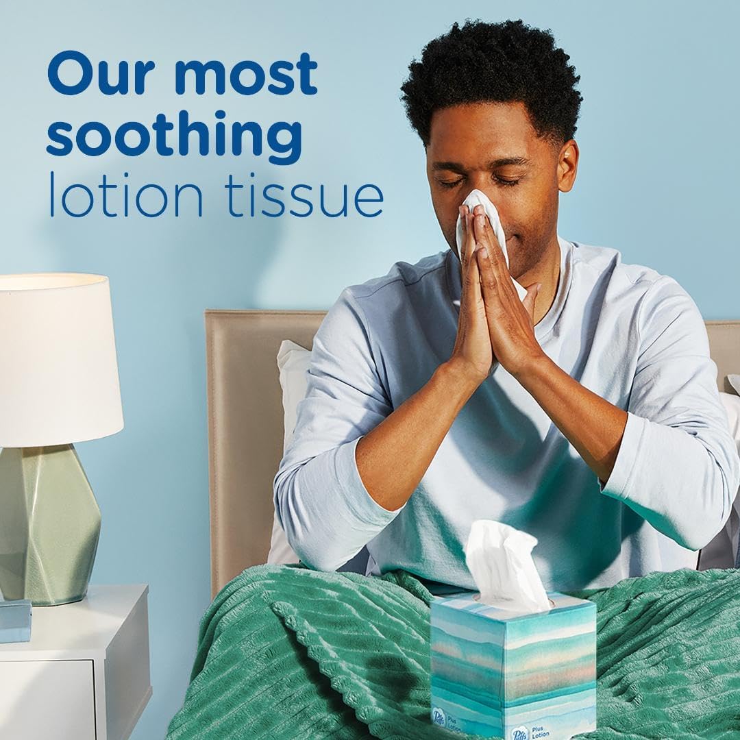 plus Lotion Facial Tissue, 1 Family Box, 124 Tissues per Box