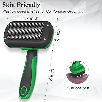 Self Cleaning Cat & Dog Grooming Brush - Skin Friendly Deshedding Hair Brush for Haired Dogs & Puppies, Purple