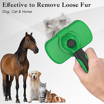 Self Cleaning Cat & Dog Grooming Brush - Skin Friendly Deshedding Hair Brush for Haired Dogs & Puppies, Purple