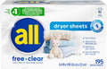 Fabric Softener Dryer Sheets for Sensitive Skin, Free Clear, 195 Count