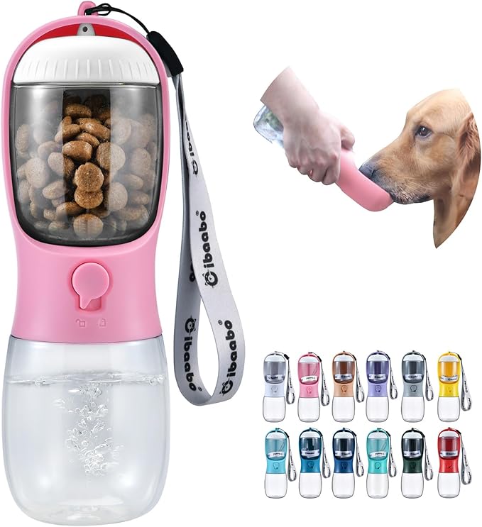 Dog Water Bottle with Food Container, Travel Puppy Water Bowl, Portable Pet Dispenser, Dog Stuff Accessories Items, Puppy Essentials Necessities for Yorkie Chihuahua Cat Walking and Hiking