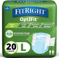 Adult Diapers, Extra Heavy Absorbency, L (Waist Size 44In-56In), 20 Count, Optifit Incontinence Briefs for Men and Women, Disposable, Moisture Wicking, Leak Protection,