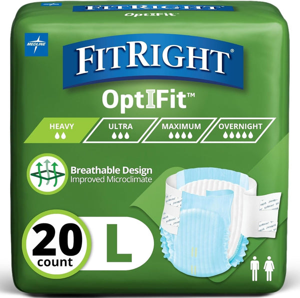 Adult Diapers, Extra Heavy Absorbency, L (Waist Size 44In-56In), 20 Count, Optifit Incontinence Briefs for Men and Women, Disposable, Moisture Wicking, Leak Protection,