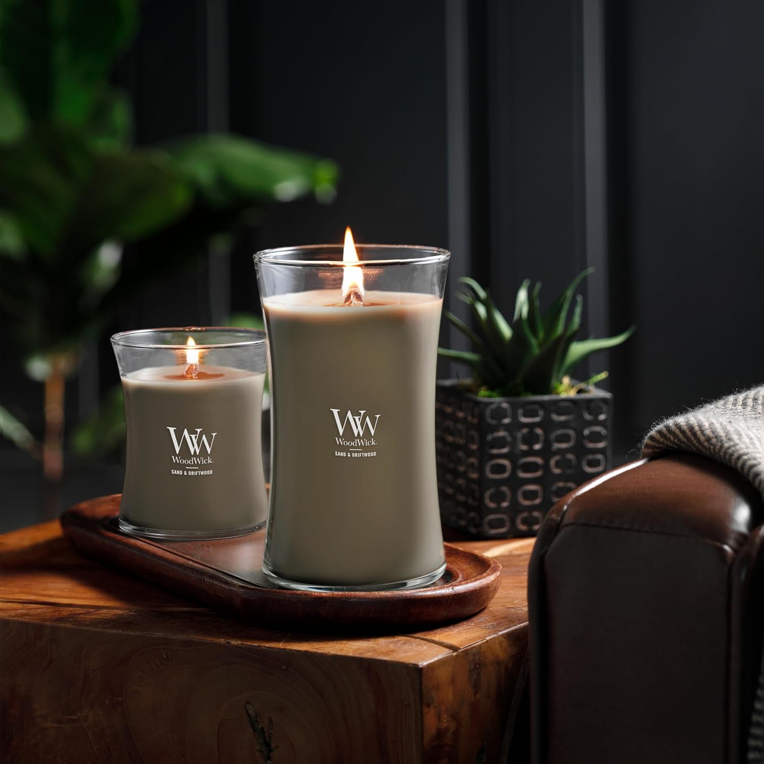 Large Hourglass Candle Sand/Driftwood - Premium Soy Blend Wax Pluswick Innovation Wood Wick Made in USA
