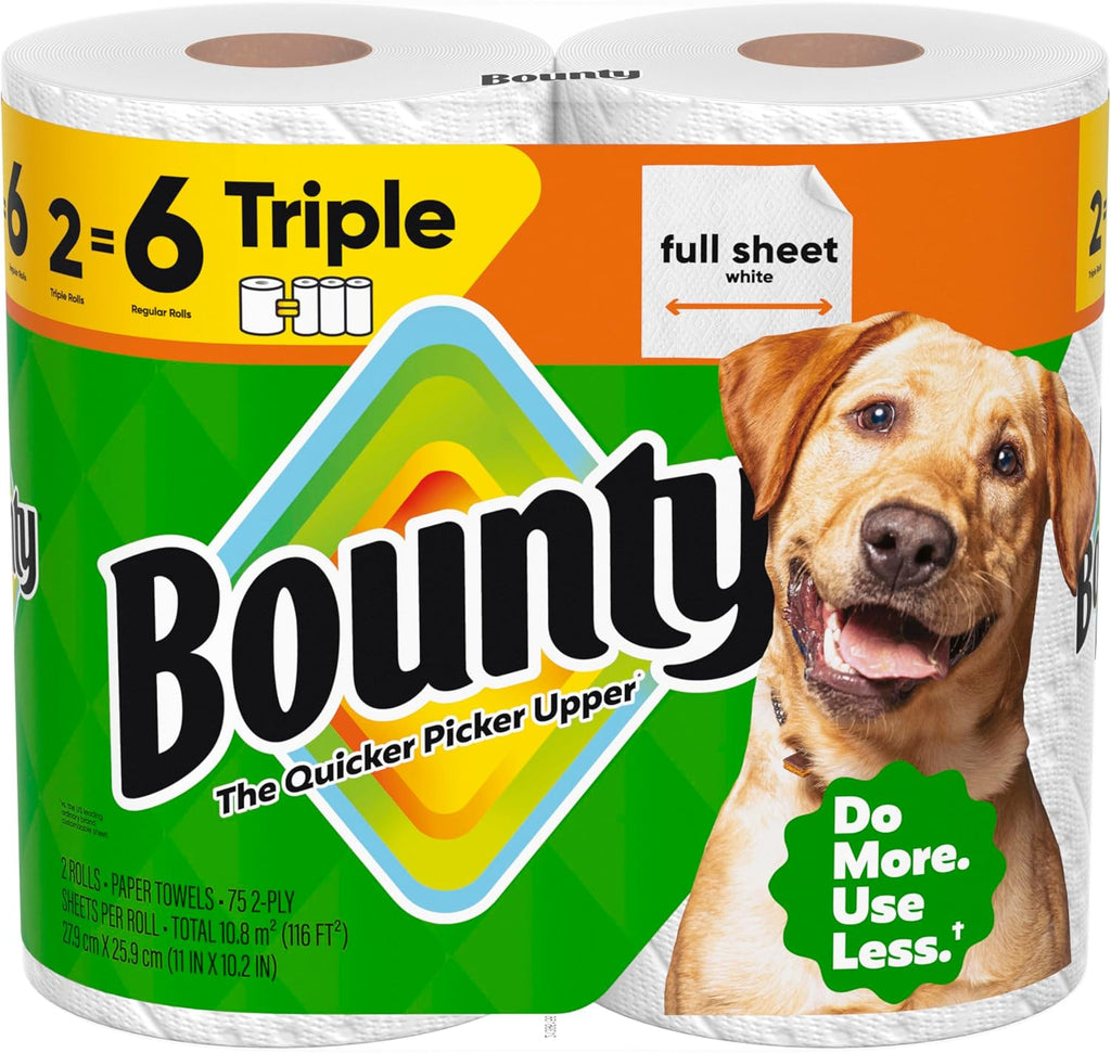 Full Sheet Paper Towels, White, 2 Triple Rolls = 6 Regular Rolls (Packaging May Vary)