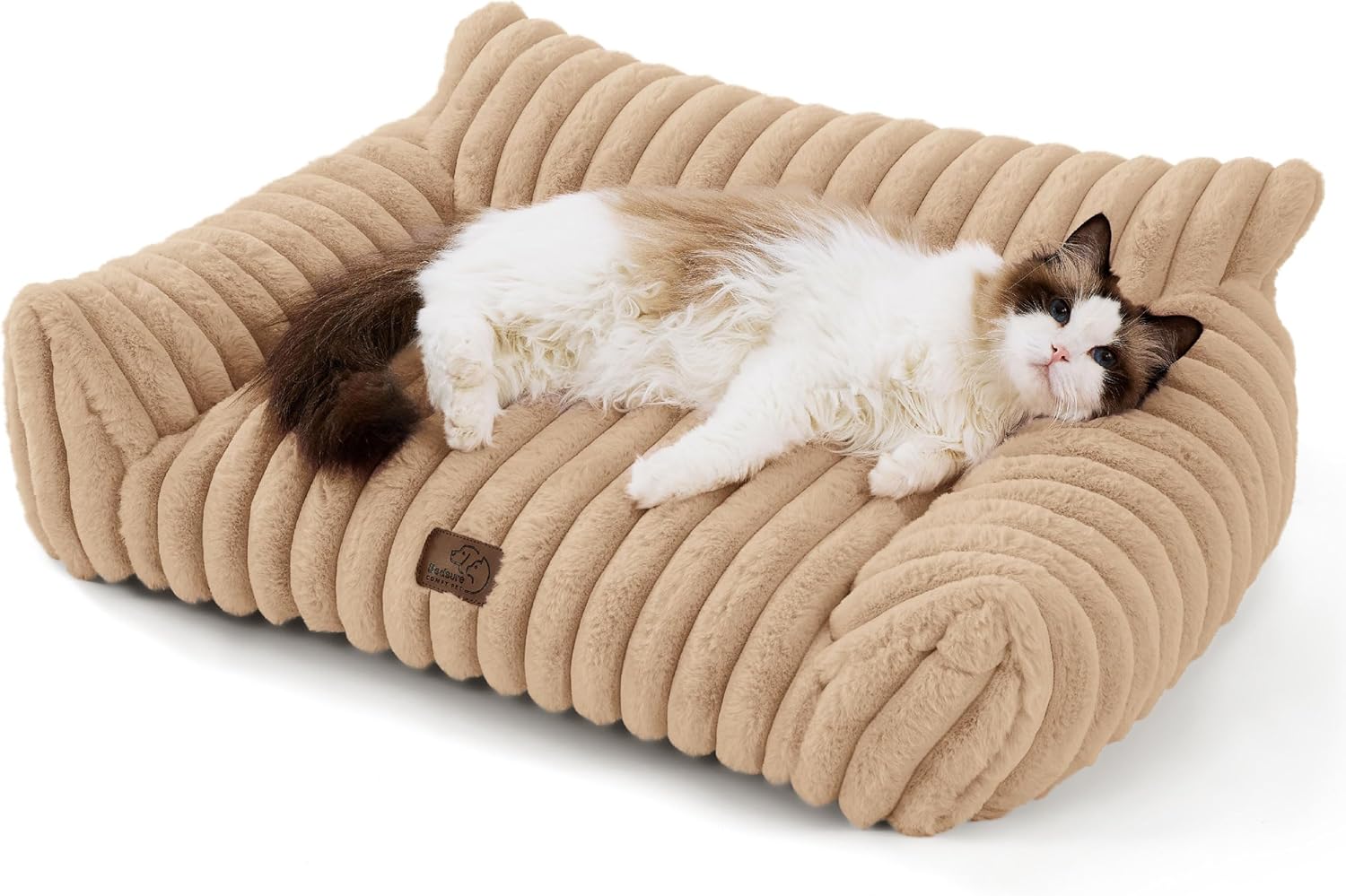 Bedsure ComfyFleece™ Cute Cat Couch for Pets - As Seen on TV on Good Day New York, Small Medium Dog Bed, Supportive Couch Bed for Small Dogs, 30 Inch, Sandy Beige