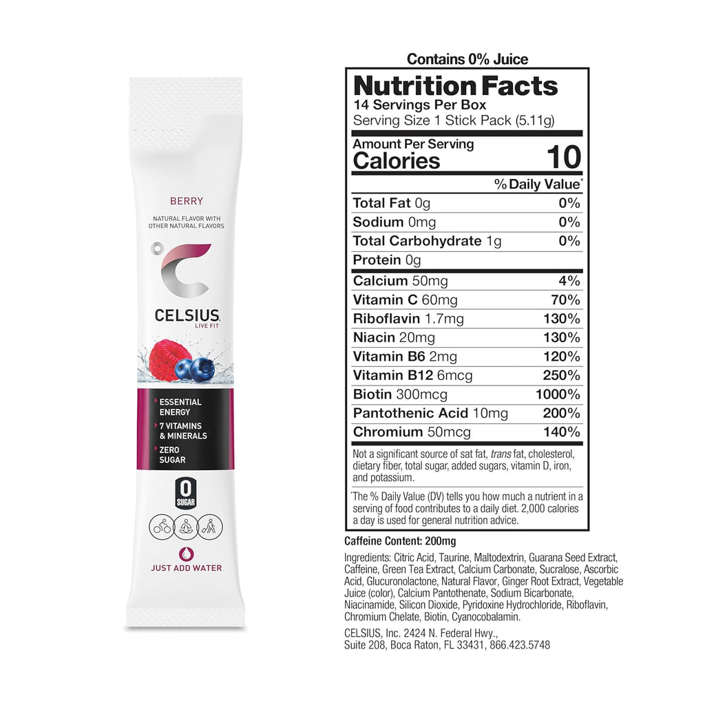 On-The-Go Powder Stick Packs, Zero Sugar (14 Sticks per Pack), Berry, 2.5 Ounce, (Pack of 14)