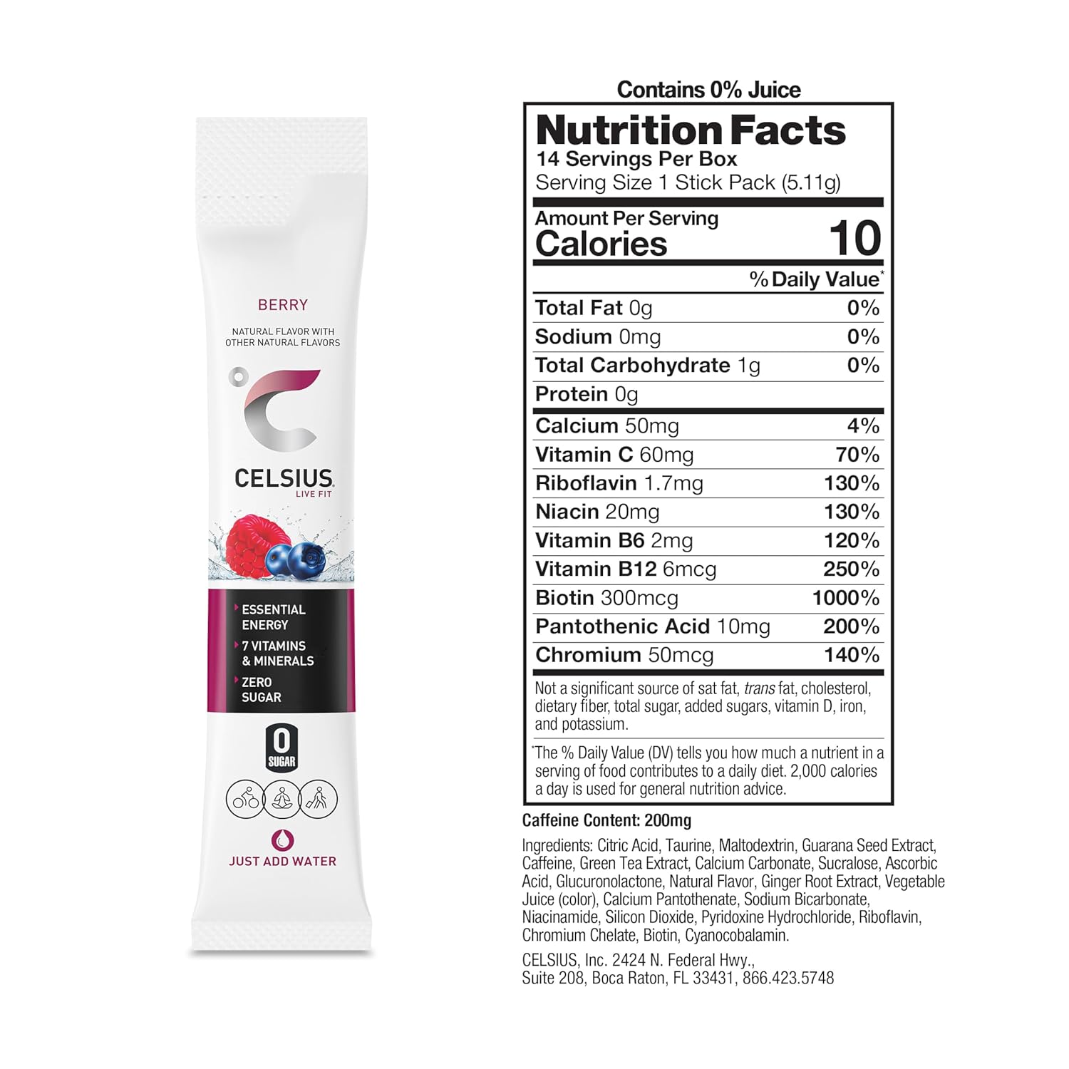 On-The-Go Powder Stick Packs, Zero Sugar (14 Sticks per Pack), Berry, 2.5 Ounce, (Pack of 14)