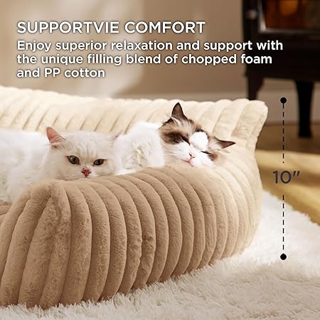 Bedsure ComfyFleece™ Cute Cat Couch for Pets - As Seen on TV on Good Day New York, Small Medium Dog Bed, Supportive Couch Bed for Small Dogs, 30 Inch, Sandy Beige