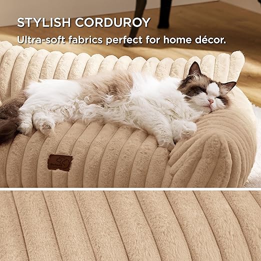 Bedsure ComfyFleece™ Cute Cat Couch for Pets - As Seen on TV on Good Day New York, Small Medium Dog Bed, Supportive Couch Bed for Small Dogs, 30 Inch, Sandy Beige