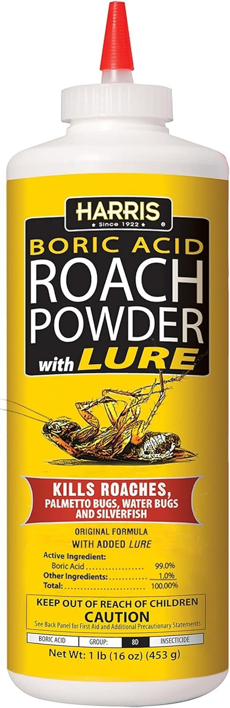 HARRIS Boric Acid Roach and Silverfish Killer Powder W/Lure for Insects (16Oz)