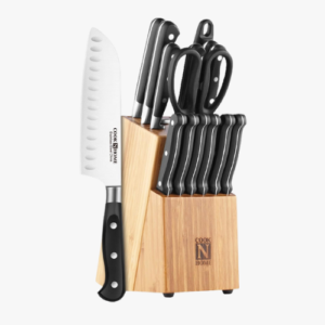 Cook N Home 02630 15-Piece Knife Set with Bamboo Storage Block,